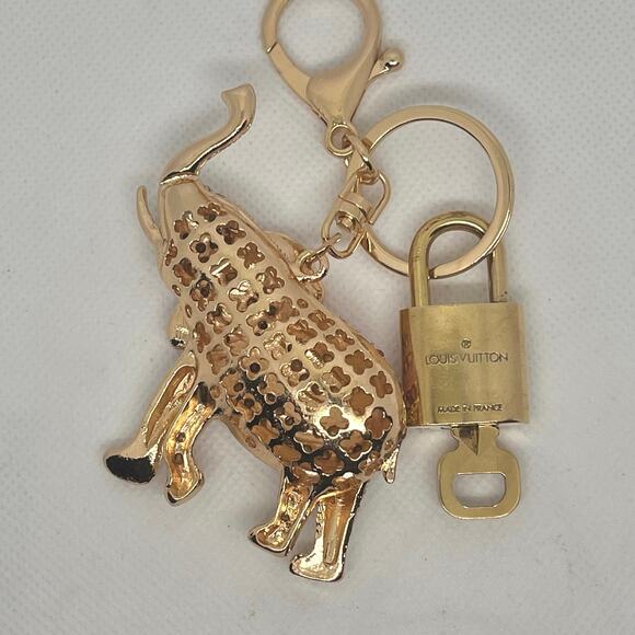Louis Vuitton Gold Brass Lock and Key Set #311 with Bling Elephant Keychain - Picture 5 of 5